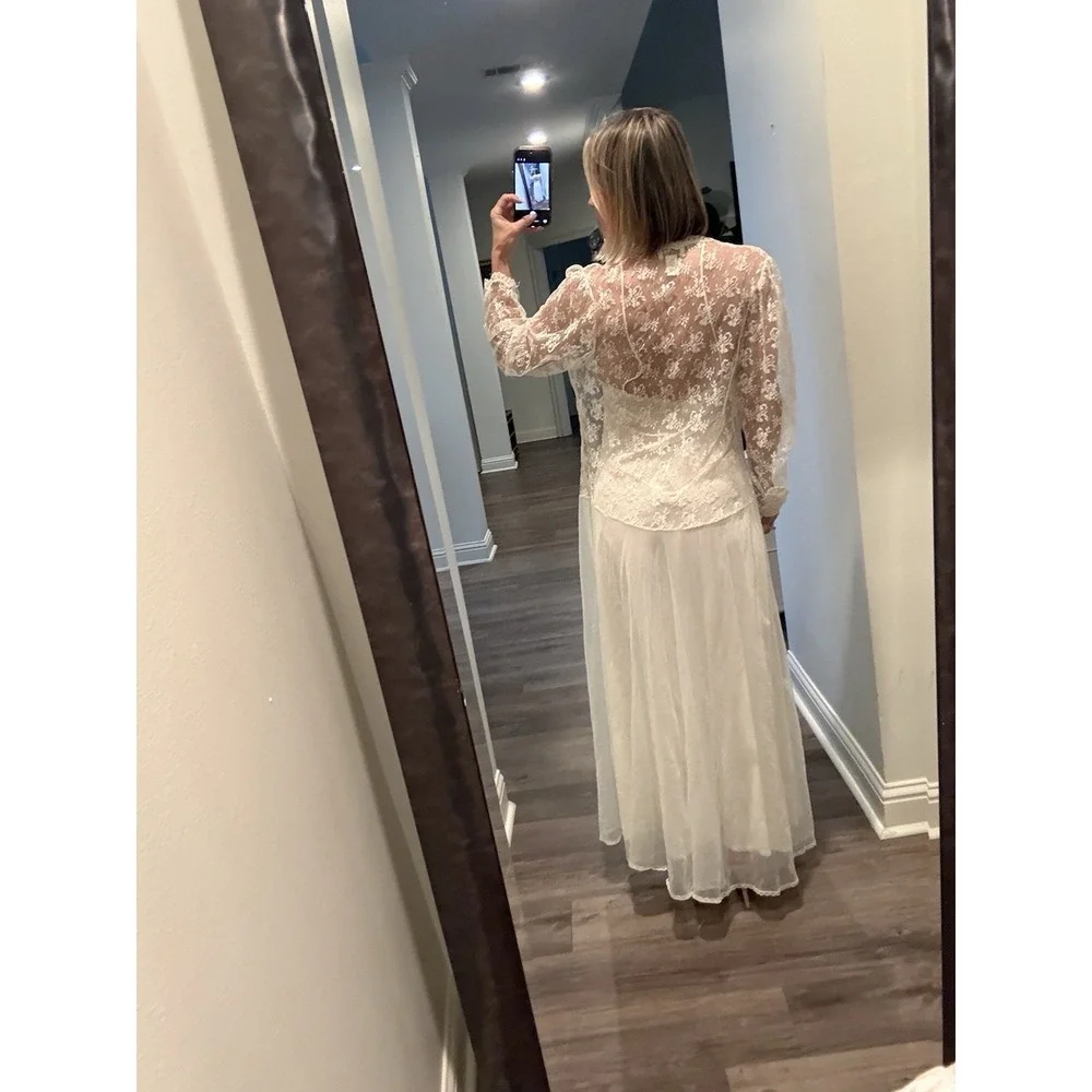 Vintage Victoria's Secret Gold Label Bridal Robe Embellished Slip Gown Ivory